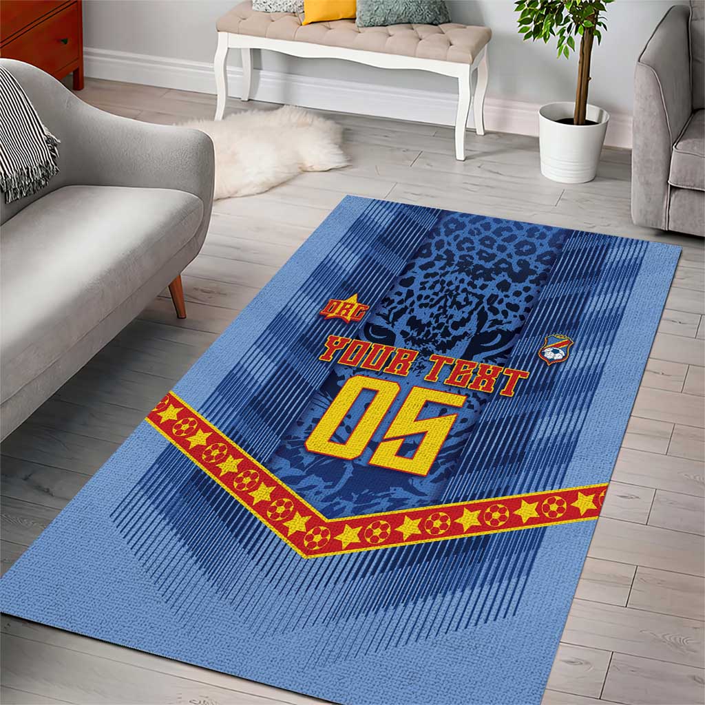 Custom DR Congo Football Area Rug Leopard Jaguar Tribal Pattern With Flags