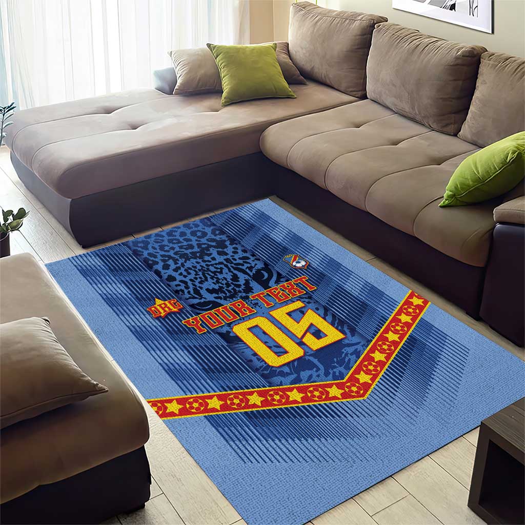 Custom DR Congo Football Area Rug Leopard Jaguar Tribal Pattern With Flags