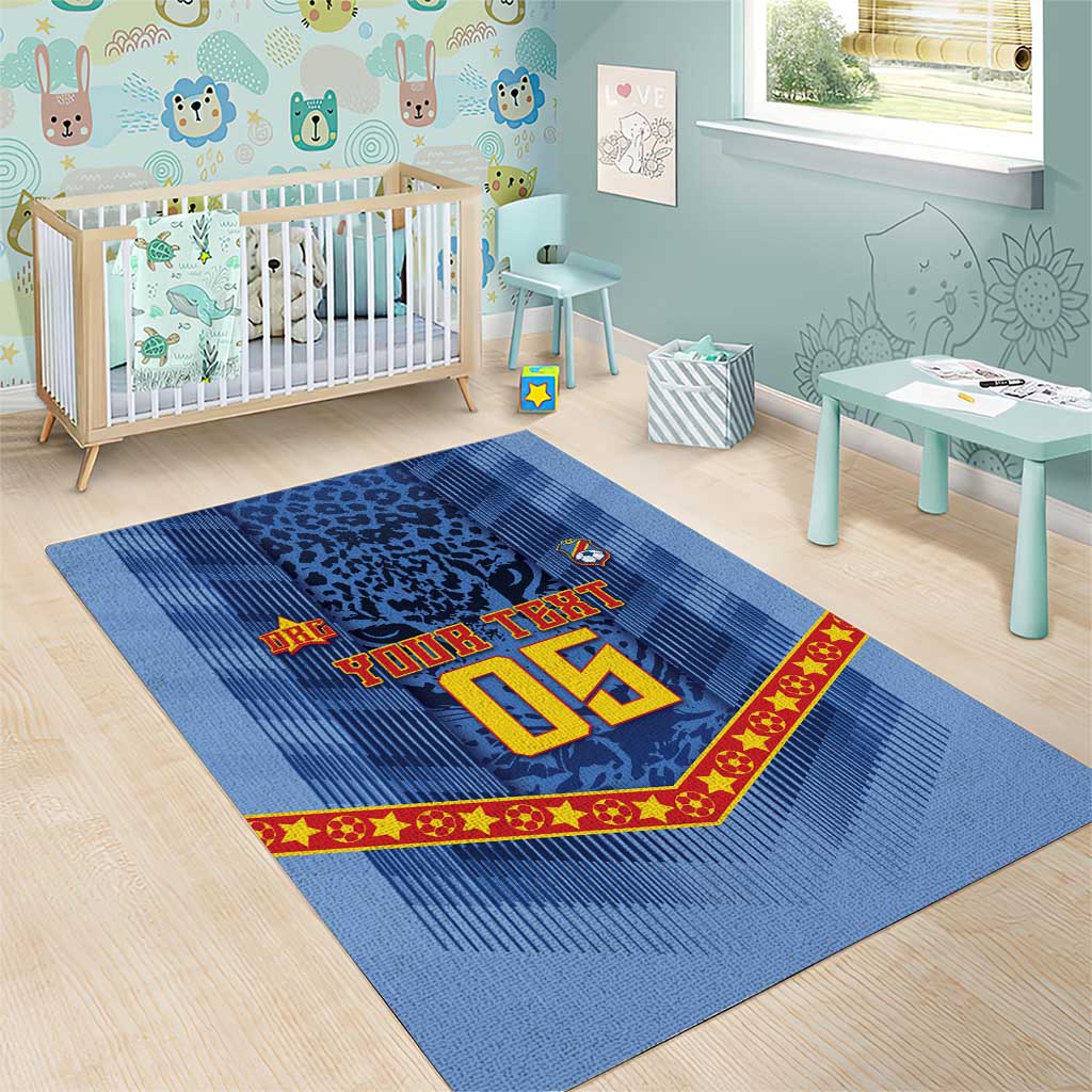 Custom DR Congo Football Area Rug Leopard Jaguar Tribal Pattern With Flags