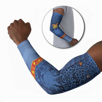 Custom DR Congo Football Arm Sleeves Leopard Jaguar Tribal Pattern With Flags