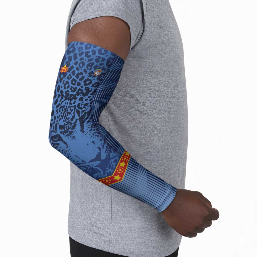 Custom DR Congo Football Arm Sleeves Leopard Jaguar Tribal Pattern With Flags