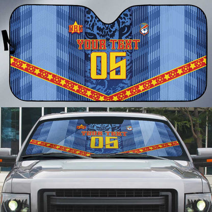 Custom DR Congo Football Auto Sun Shade Leopard Jaguar Tribal Pattern With Flags