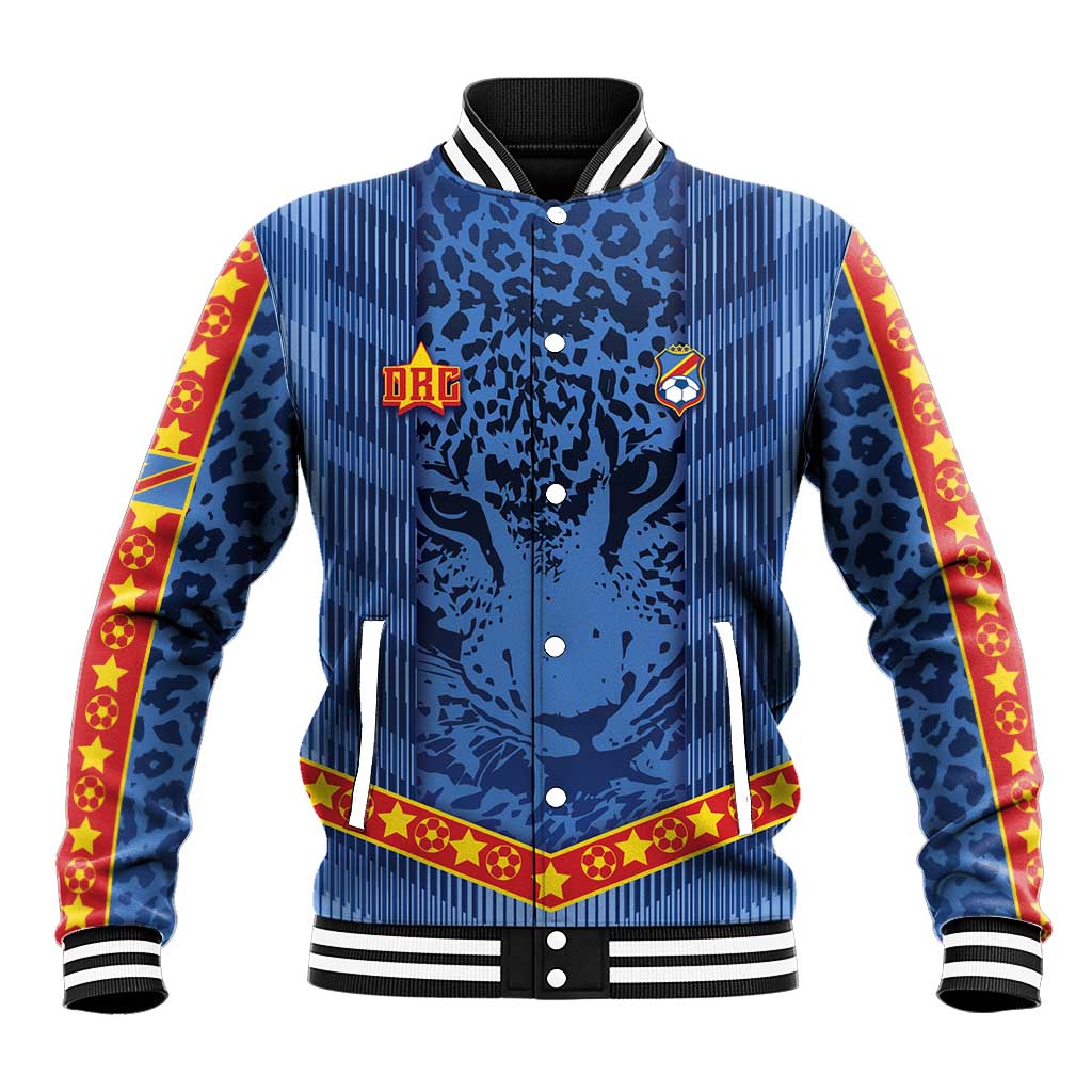 Custom DR Congo Football Baseball Jacket Leopard Jaguar Tribal Pattern With Flags
