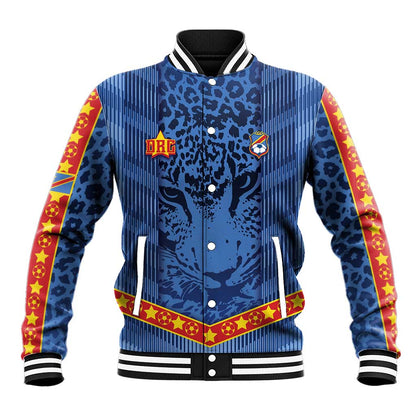 Custom DR Congo Football Baseball Jacket Leopard Jaguar Tribal Pattern With Flags