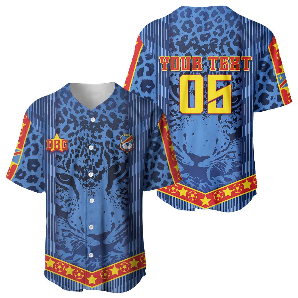 Custom DR Congo Football Baseball Jersey Leopard Jaguar Tribal Pattern With Flags