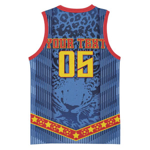 Custom DR Congo Football Basketball Jersey Leopard Jaguar Tribal Pattern With Flags