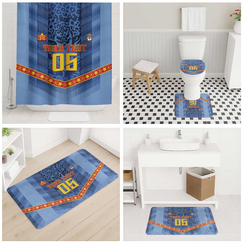 Custom DR Congo Football Bathroom Set Leopard Jaguar Tribal Pattern With Flags