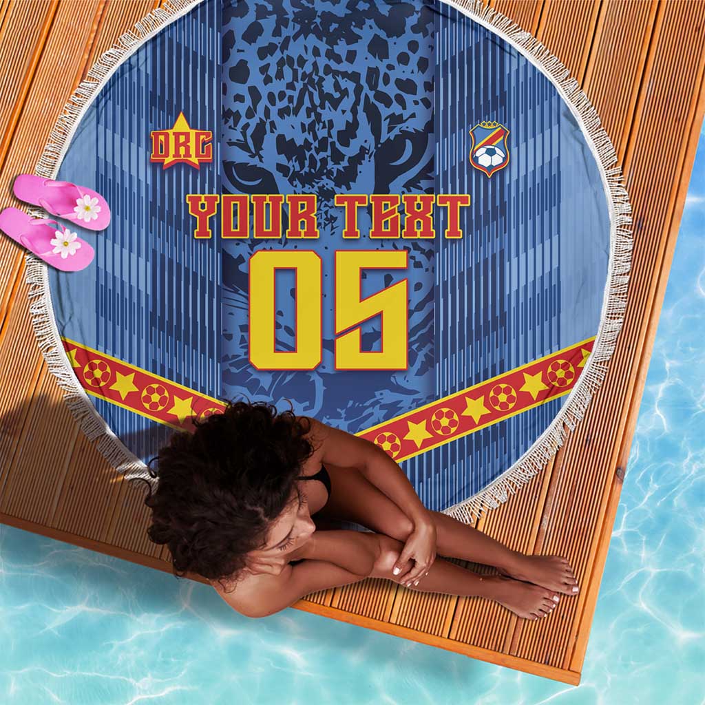 Custom DR Congo Football Beach Blanket Leopard Jaguar Tribal Pattern With Flags