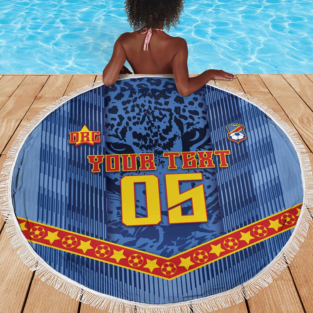 Custom DR Congo Football Beach Blanket Leopard Jaguar Tribal Pattern With Flags