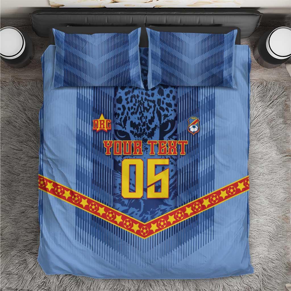 Custom DR Congo Football Bedding Set Leopard Jaguar Tribal Pattern With Flags