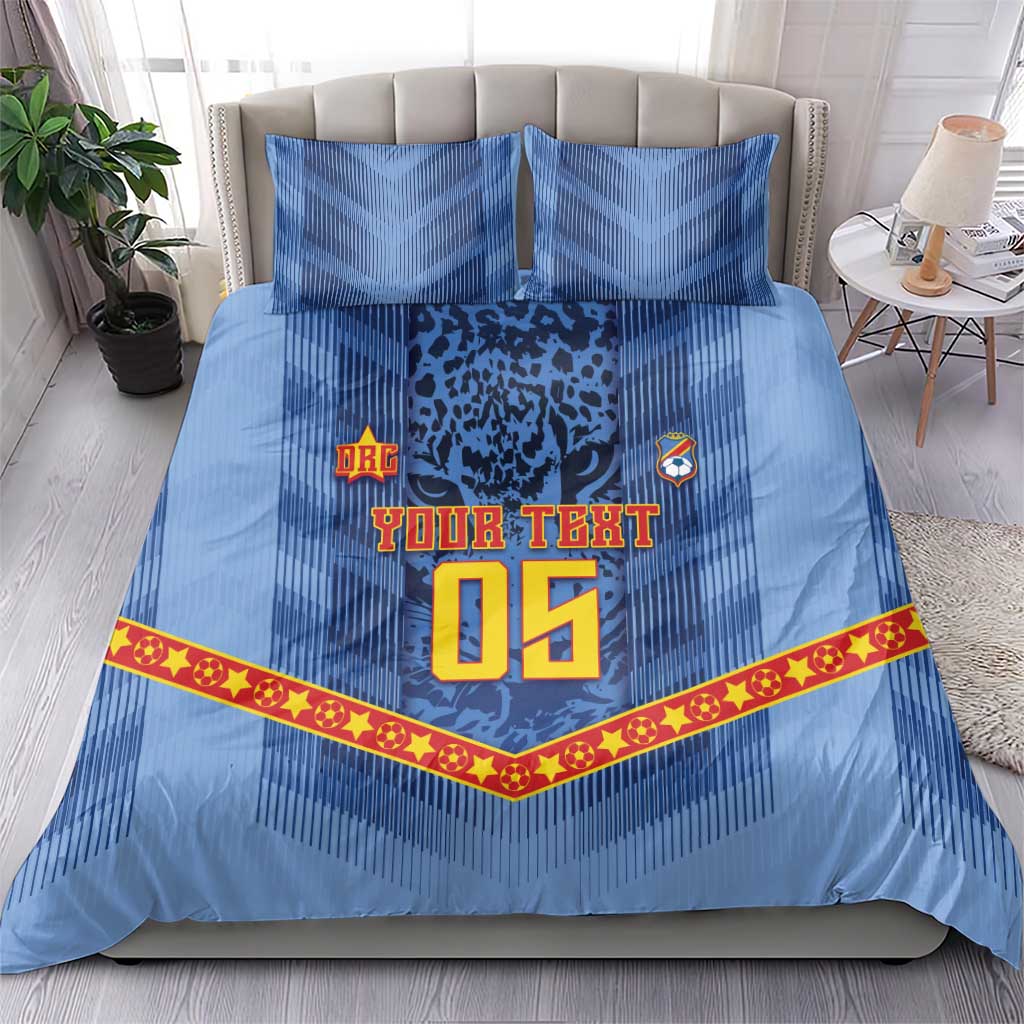 Custom DR Congo Football Bedding Set Leopard Jaguar Tribal Pattern With Flags