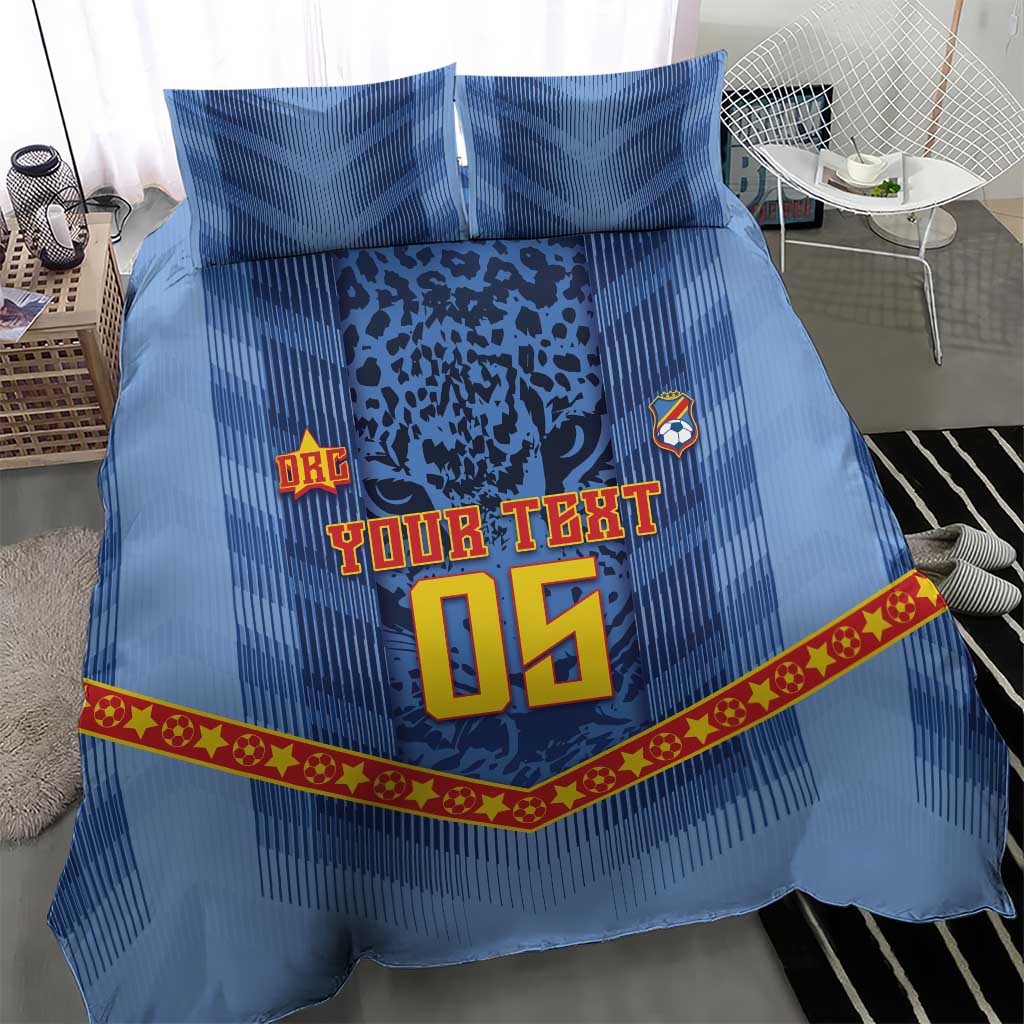 Custom DR Congo Football Bedding Set Leopard Jaguar Tribal Pattern With Flags