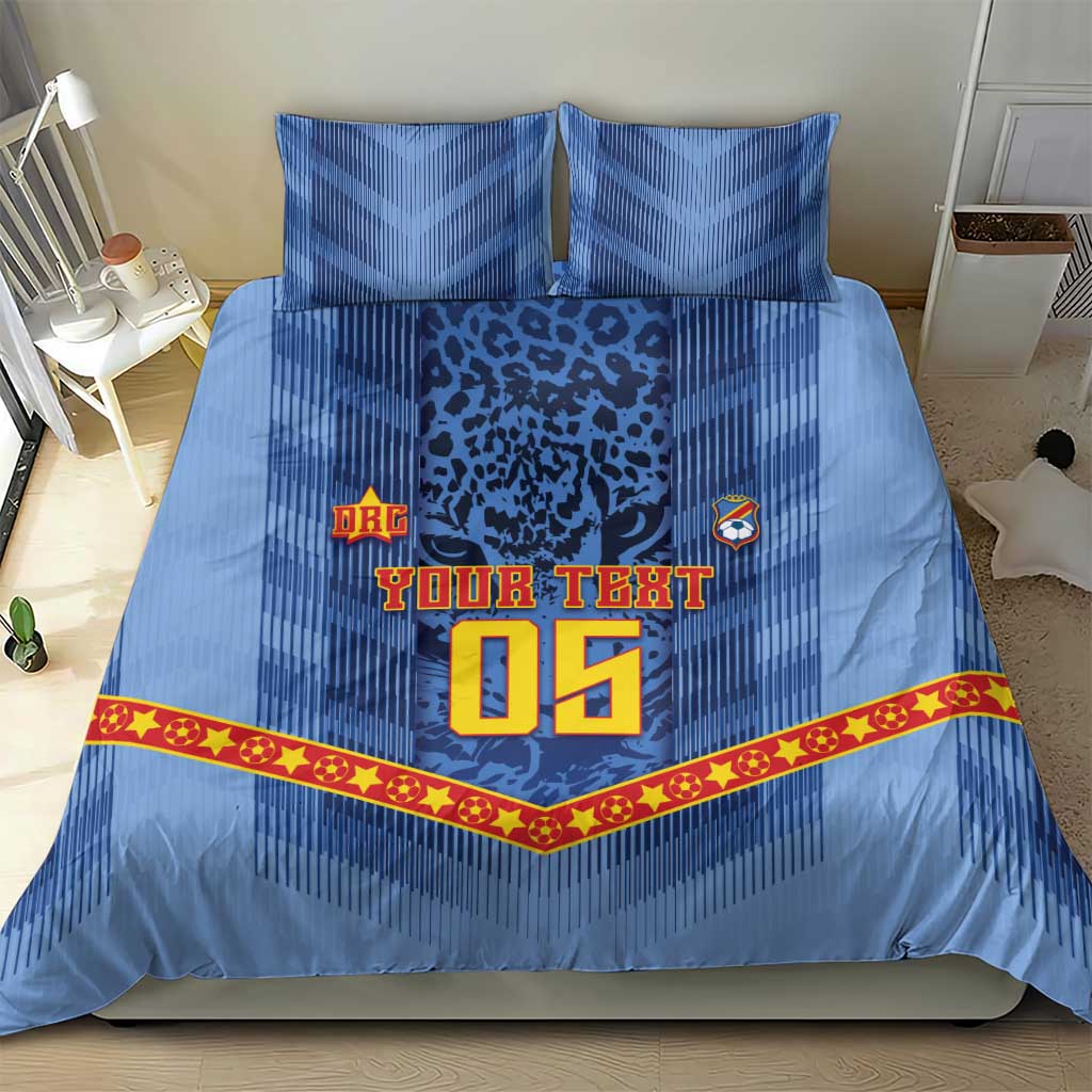 Custom DR Congo Football Bedding Set Leopard Jaguar Tribal Pattern With Flags