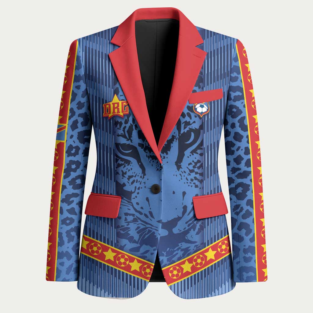 Custom DR Congo Football Blazer Leopard Jaguar Tribal Pattern With Flags