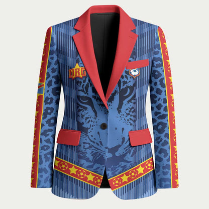 Custom DR Congo Football Blazer Leopard Jaguar Tribal Pattern With Flags