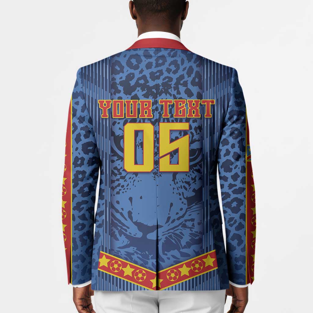 Custom DR Congo Football Blazer Leopard Jaguar Tribal Pattern With Flags