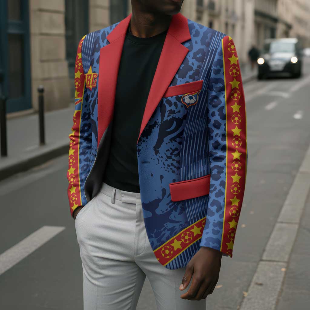 Custom DR Congo Football Blazer Leopard Jaguar Tribal Pattern With Flags