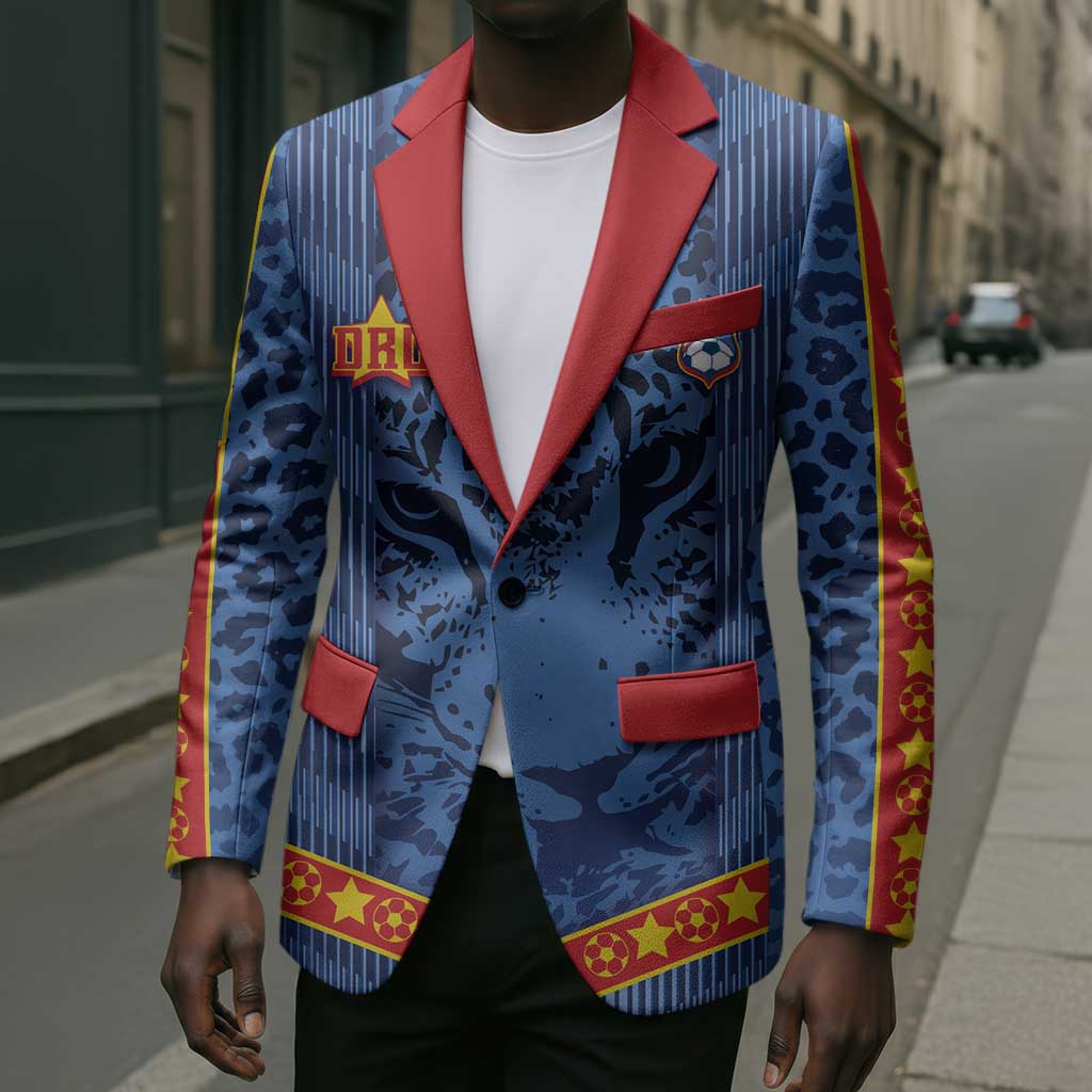Custom DR Congo Football Blazer Leopard Jaguar Tribal Pattern With Flags