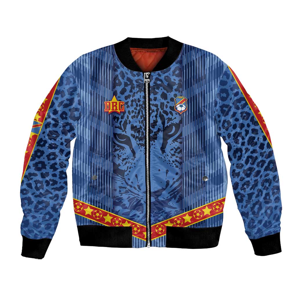 Custom DR Congo Football Bomber Jacket Leopard Jaguar Tribal Pattern With Flags
