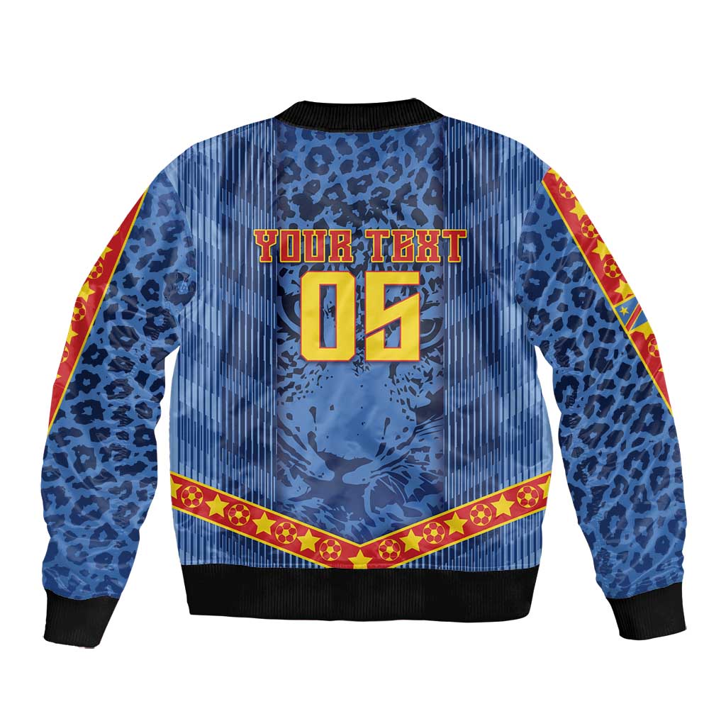 Custom DR Congo Football Bomber Jacket Leopard Jaguar Tribal Pattern With Flags