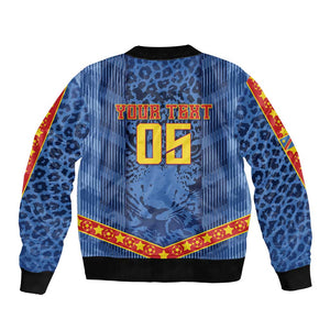 Custom DR Congo Football Bomber Jacket Leopard Jaguar Tribal Pattern With Flags