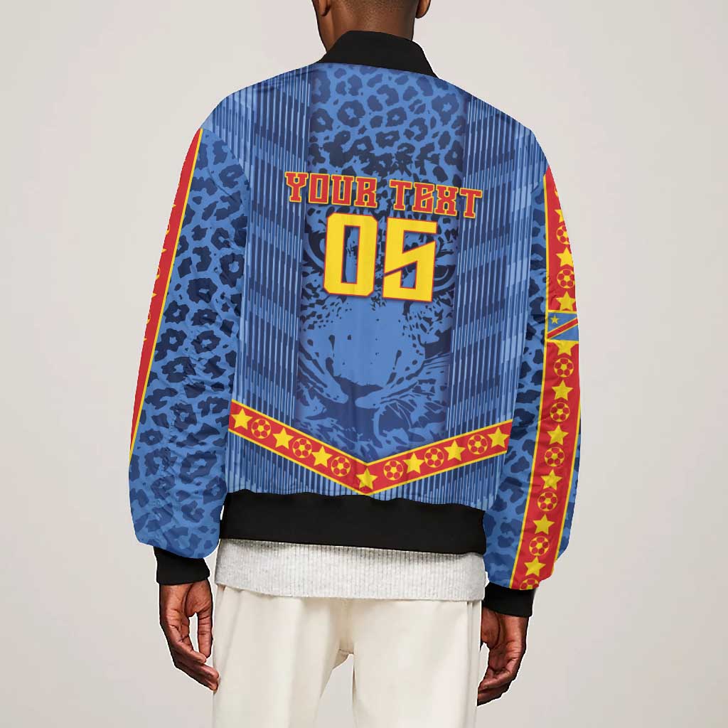 Custom DR Congo Football Bomber Jacket Leopard Jaguar Tribal Pattern With Flags