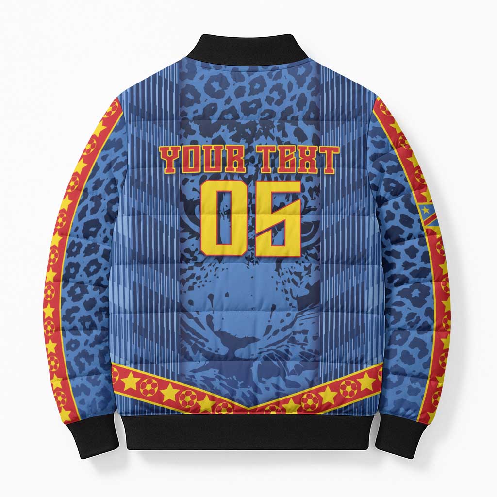 Custom DR Congo Football Bomber Puffer Jacket Leopard Jaguar Tribal Pattern With Flags