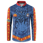 Custom DR Congo Football Button Sweatshirt Leopard Jaguar Tribal Pattern With Flags