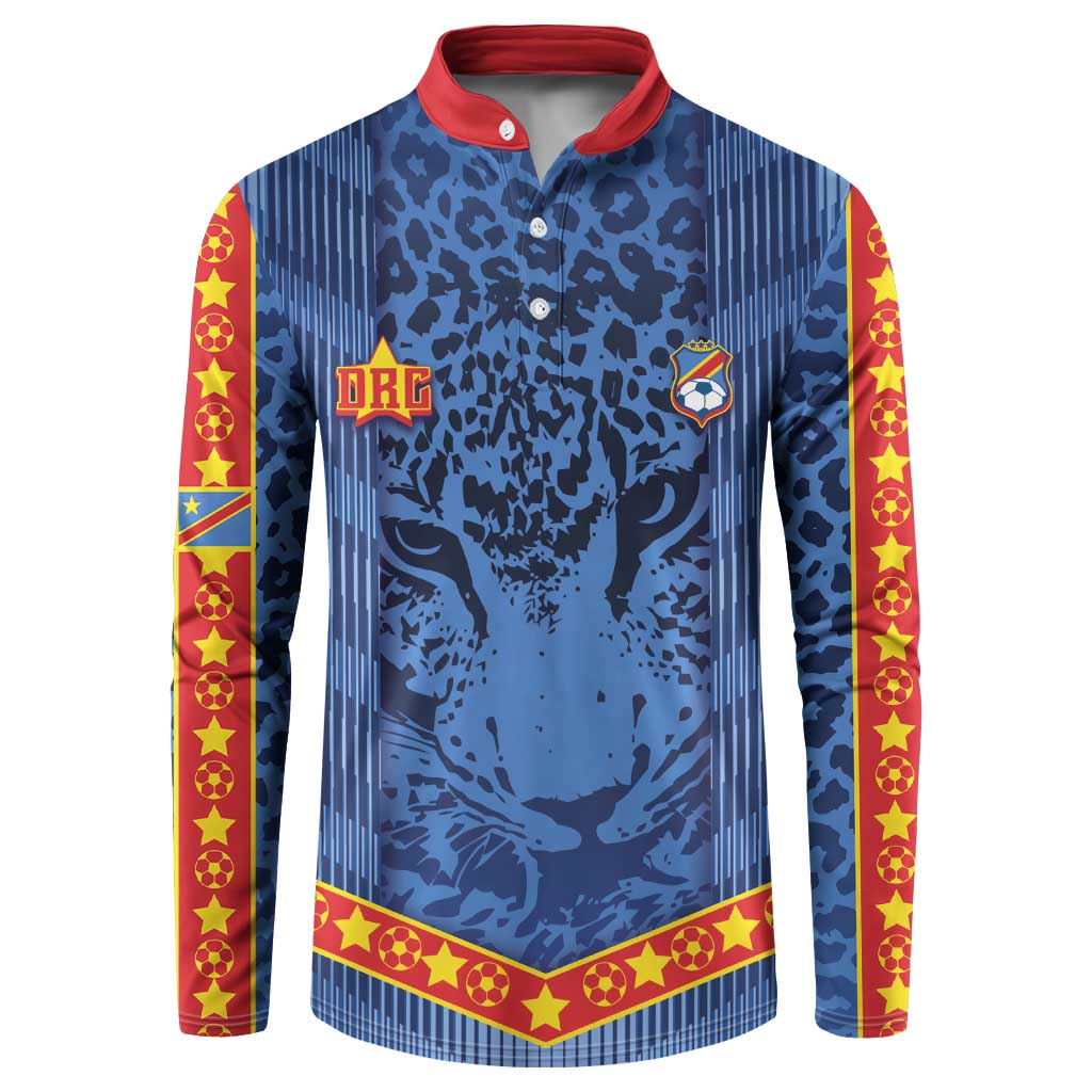 Custom DR Congo Football Button Sweatshirt Leopard Jaguar Tribal Pattern With Flags