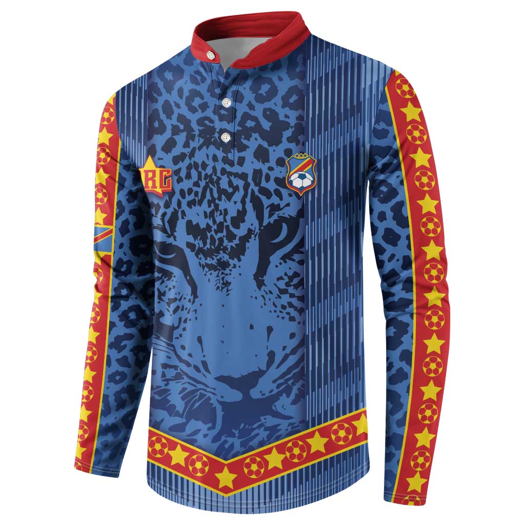 Custom DR Congo Football Button Sweatshirt Leopard Jaguar Tribal Pattern With Flags