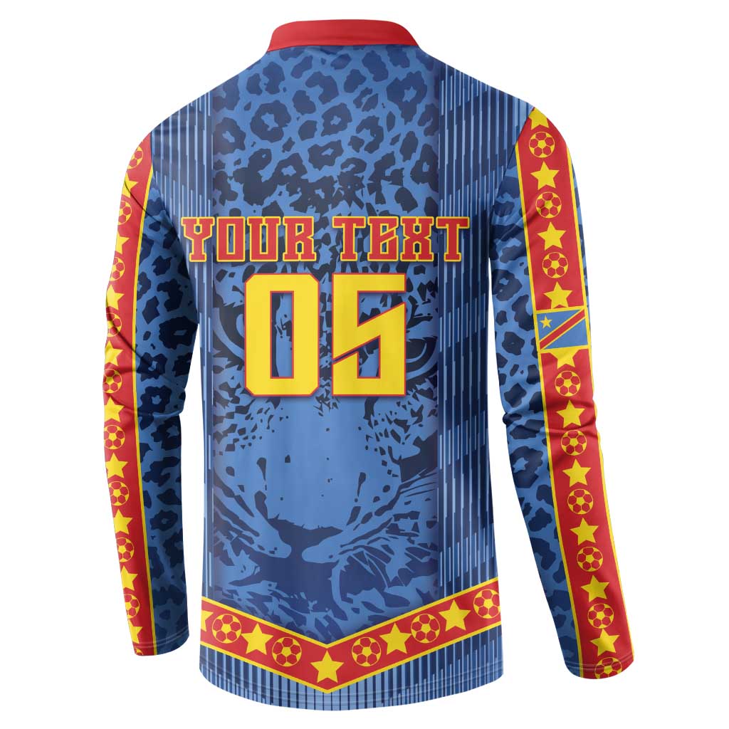 Custom DR Congo Football Button Sweatshirt Leopard Jaguar Tribal Pattern With Flags