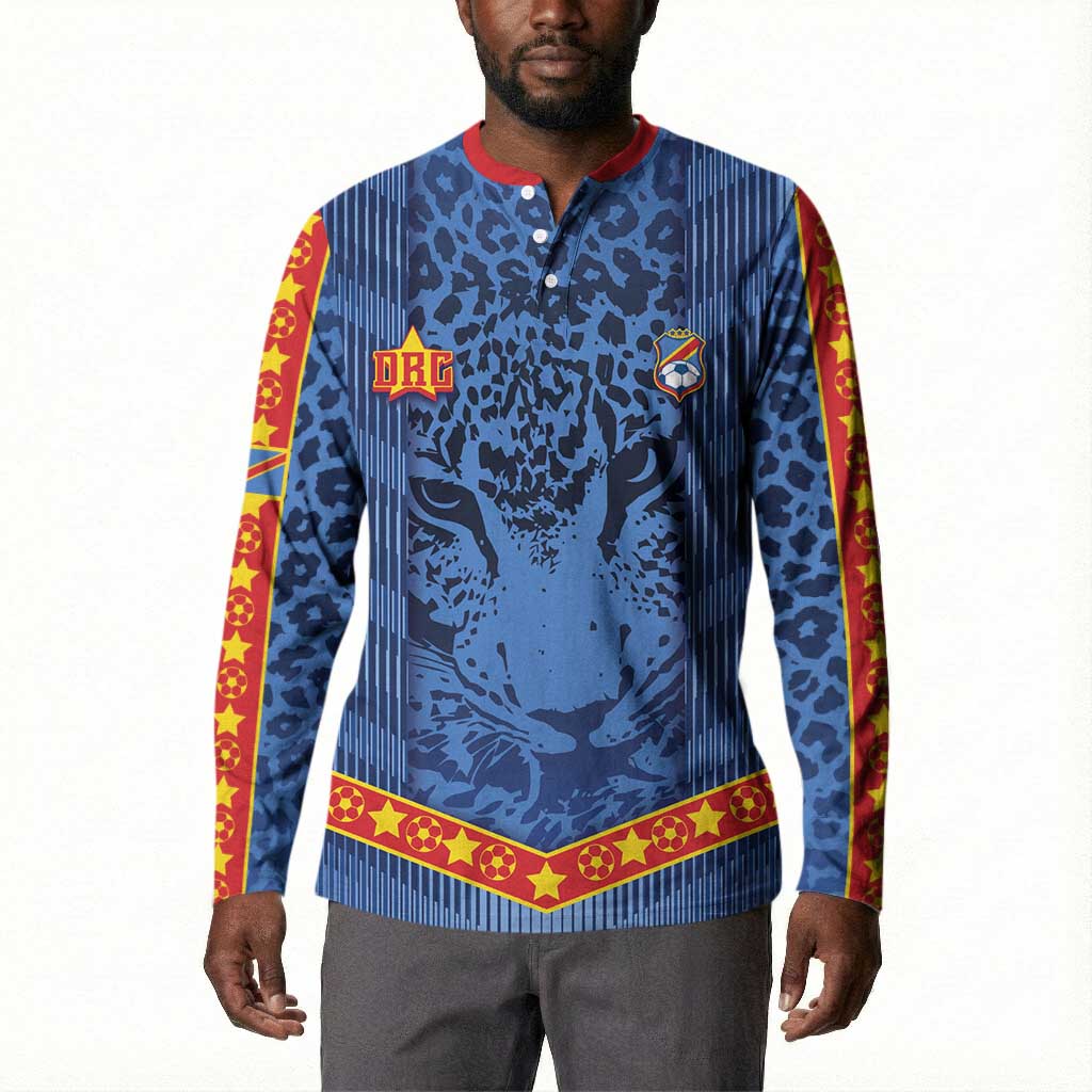 Custom DR Congo Football Button Sweatshirt Leopard Jaguar Tribal Pattern With Flags