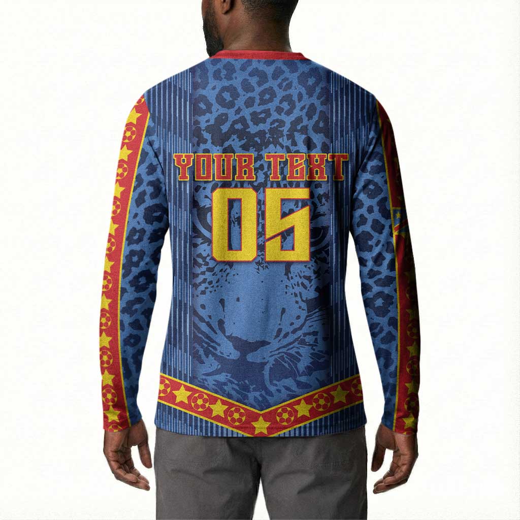 Custom DR Congo Football Button Sweatshirt Leopard Jaguar Tribal Pattern With Flags