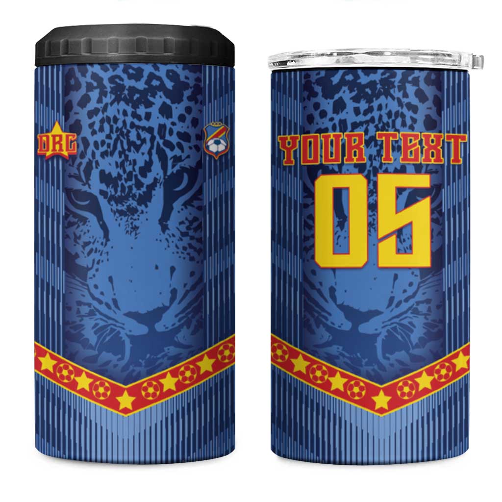 Custom DR Congo Football 4 in 1 Can Cooler Tumbler Leopard Jaguar Tribal Pattern With Flags