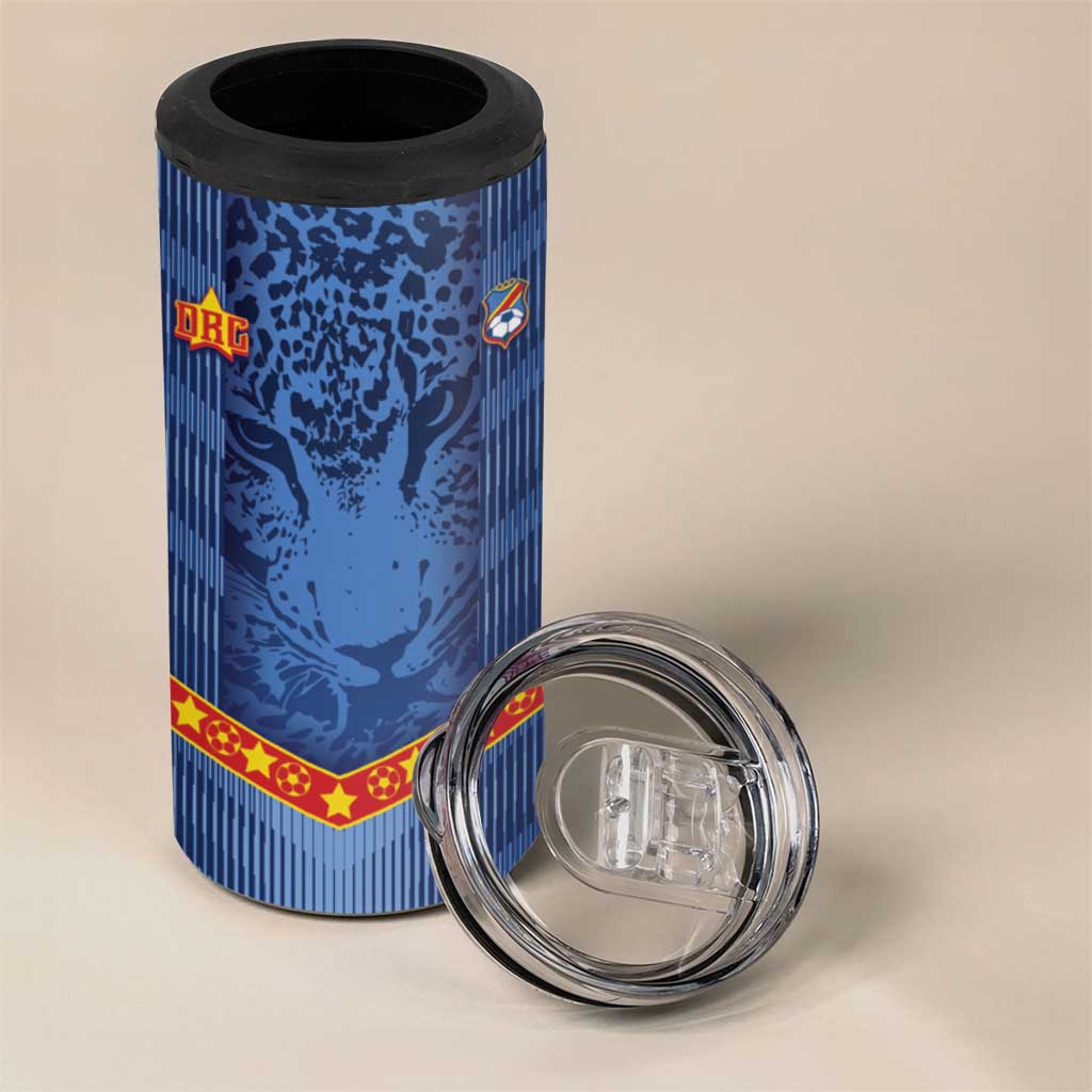 Custom DR Congo Football 4 in 1 Can Cooler Tumbler Leopard Jaguar Tribal Pattern With Flags