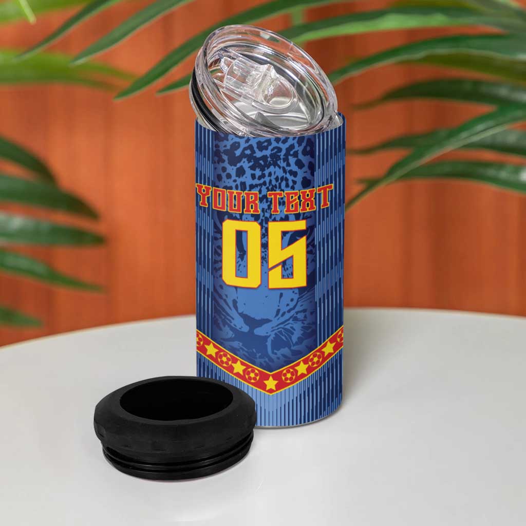 Custom DR Congo Football 4 in 1 Can Cooler Tumbler Leopard Jaguar Tribal Pattern With Flags