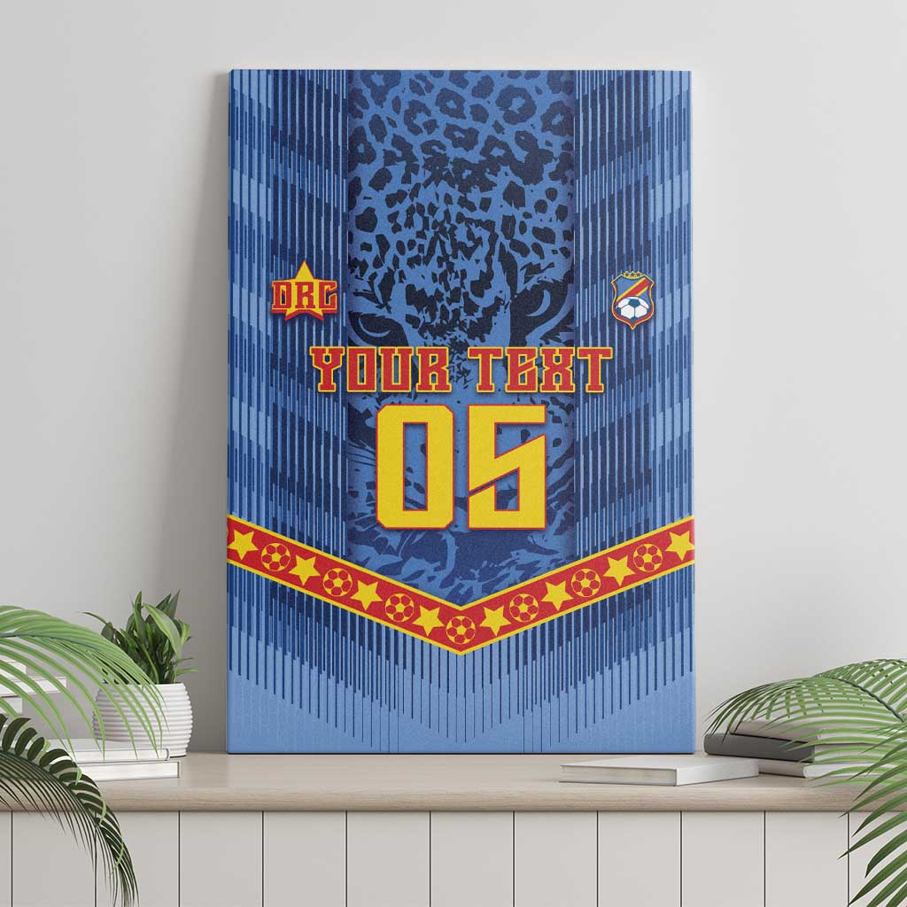 Custom DR Congo Football Canvas Wall Art Leopard Jaguar Tribal Pattern With Flags