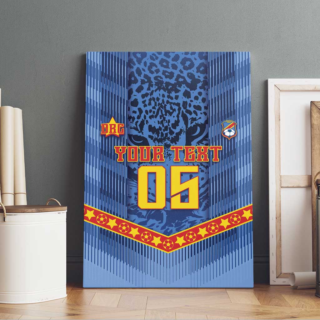Custom DR Congo Football Canvas Wall Art Leopard Jaguar Tribal Pattern With Flags