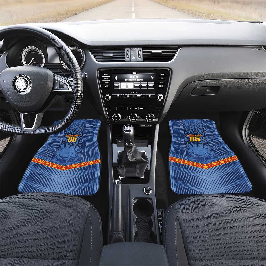 Custom DR Congo Football Car Mats Leopard Jaguar Tribal Pattern With Flags