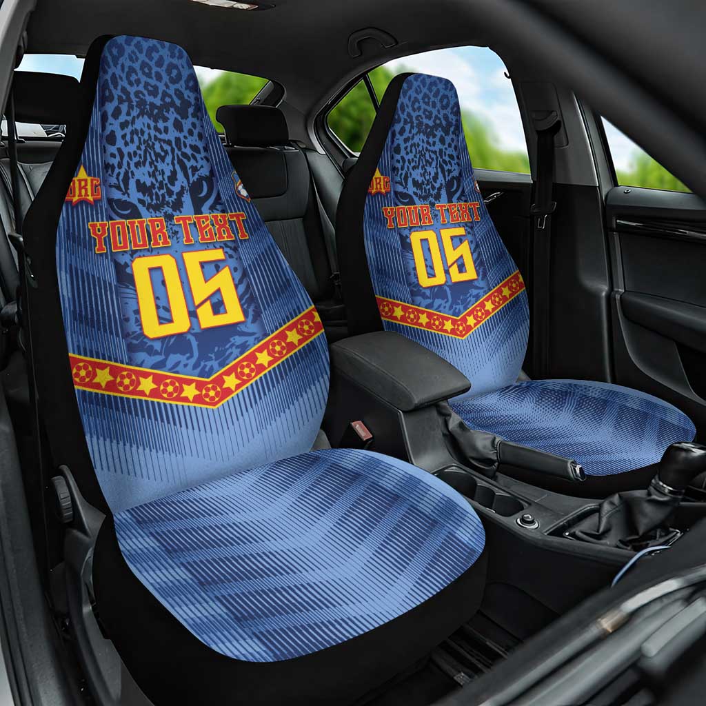 Custom DR Congo Football Car Seat Cover Leopard Jaguar Tribal Pattern With Flags