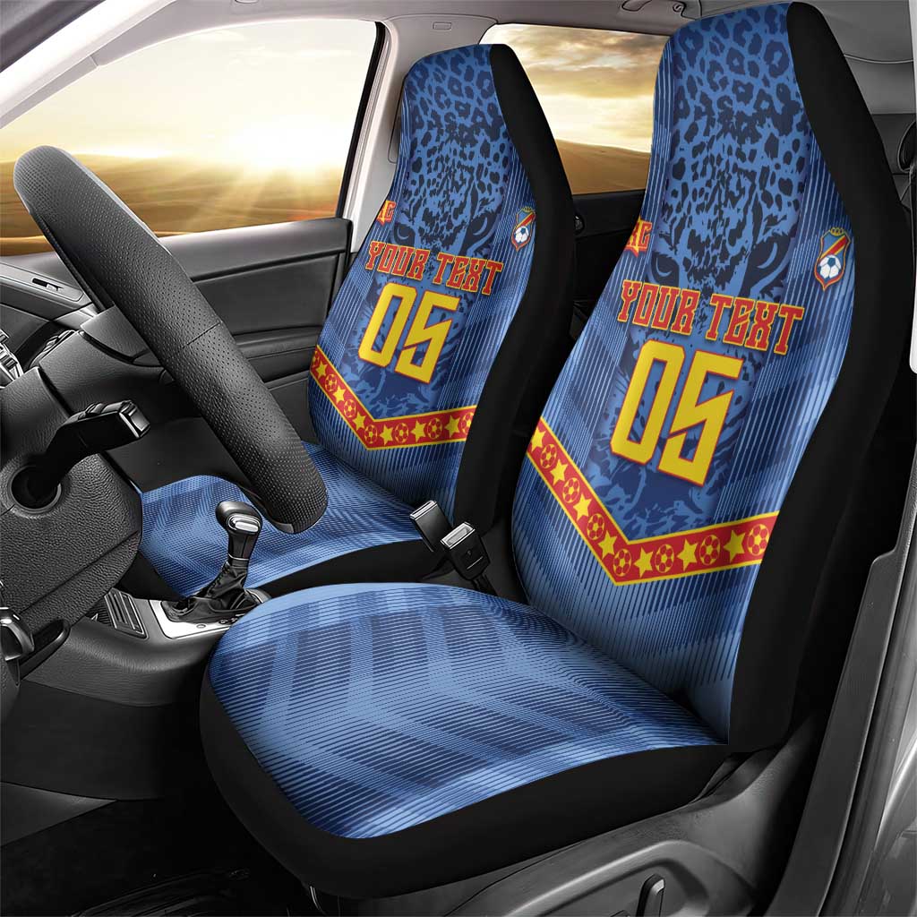Custom DR Congo Football Car Seat Cover Leopard Jaguar Tribal Pattern With Flags