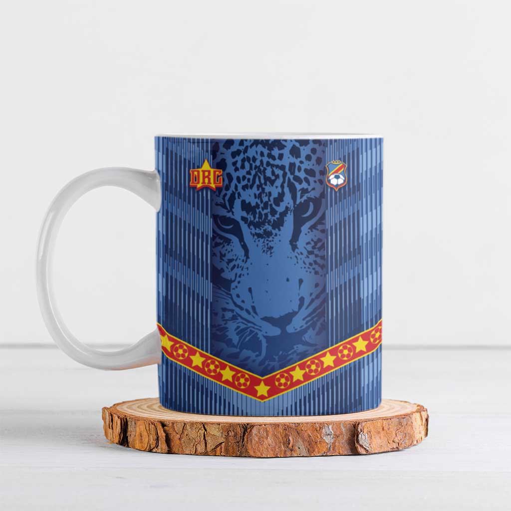 Custom DR Congo Football Ceramic Mug Leopard Jaguar Tribal Pattern With Flags
