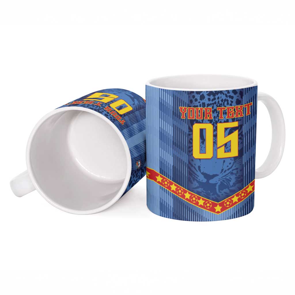 Custom DR Congo Football Ceramic Mug Leopard Jaguar Tribal Pattern With Flags