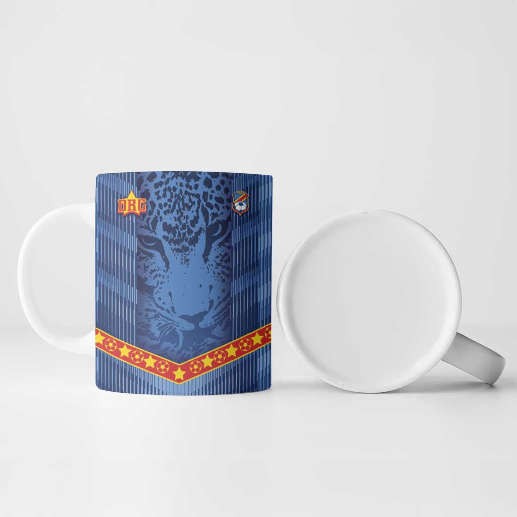 Custom DR Congo Football Ceramic Mug Leopard Jaguar Tribal Pattern With Flags
