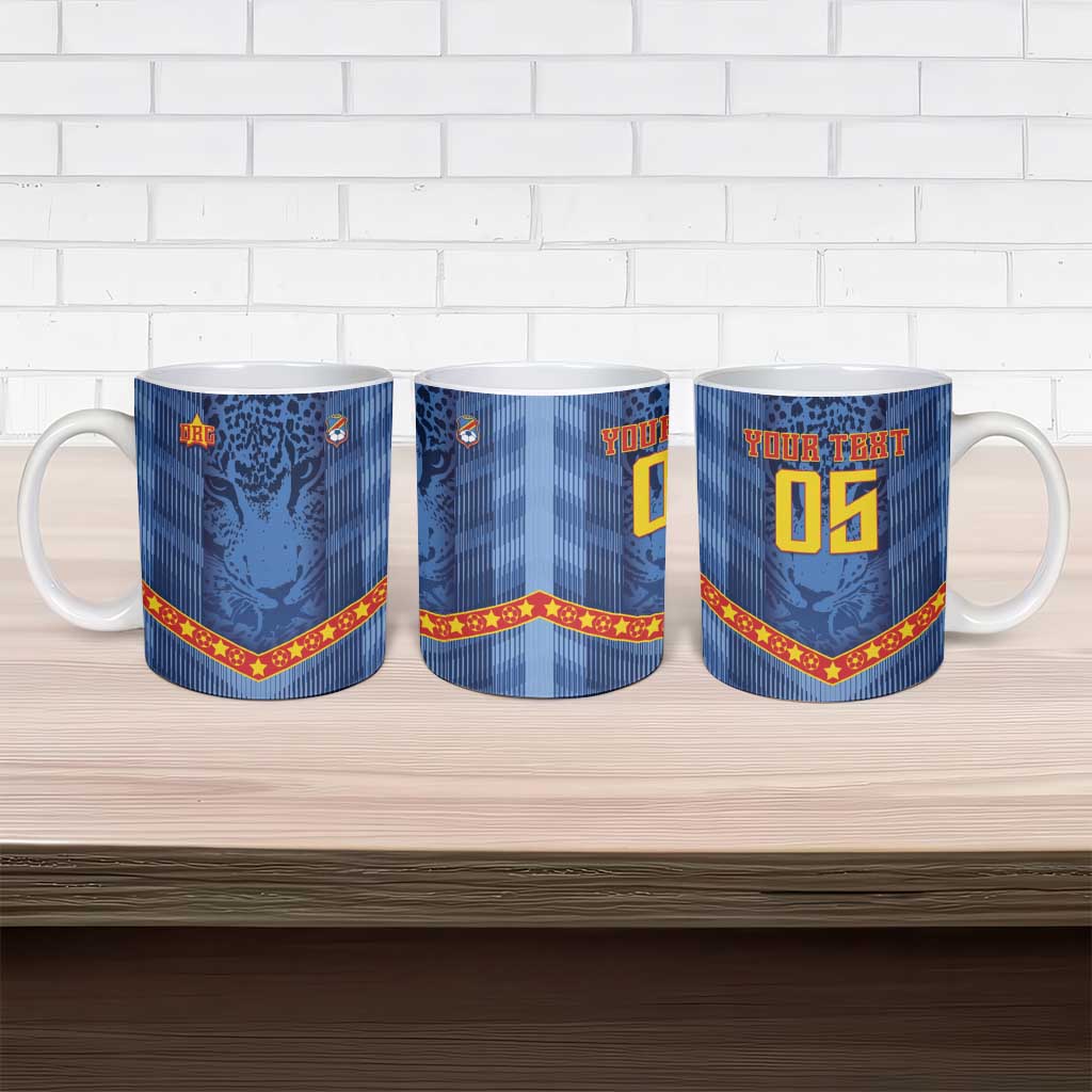 Custom DR Congo Football Ceramic Mug Leopard Jaguar Tribal Pattern With Flags