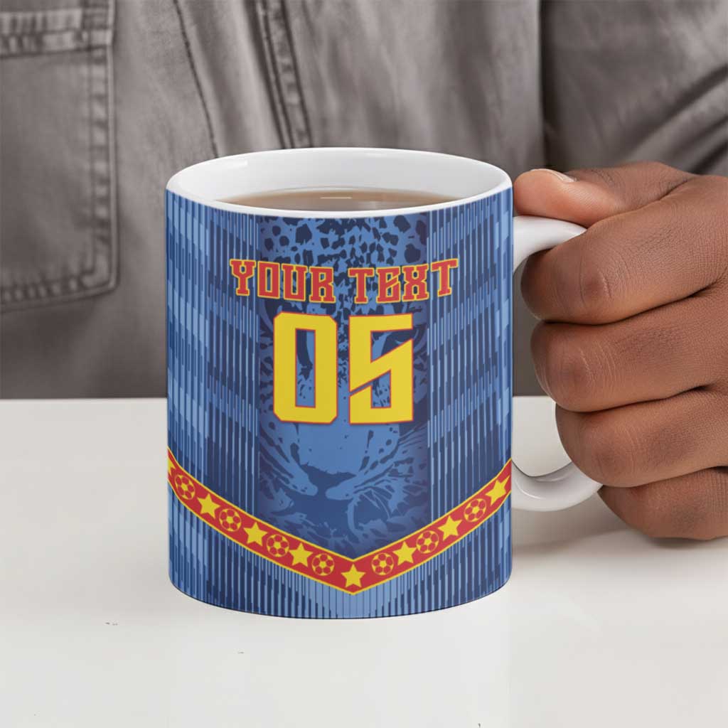 Custom DR Congo Football Ceramic Mug Leopard Jaguar Tribal Pattern With Flags