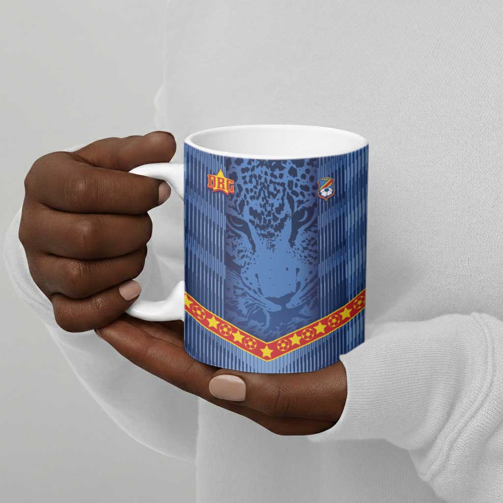 Custom DR Congo Football Ceramic Mug Leopard Jaguar Tribal Pattern With Flags