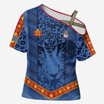 Custom DR Congo Football Cross Shoulder Shirt Leopard Jaguar Tribal Pattern With Flags