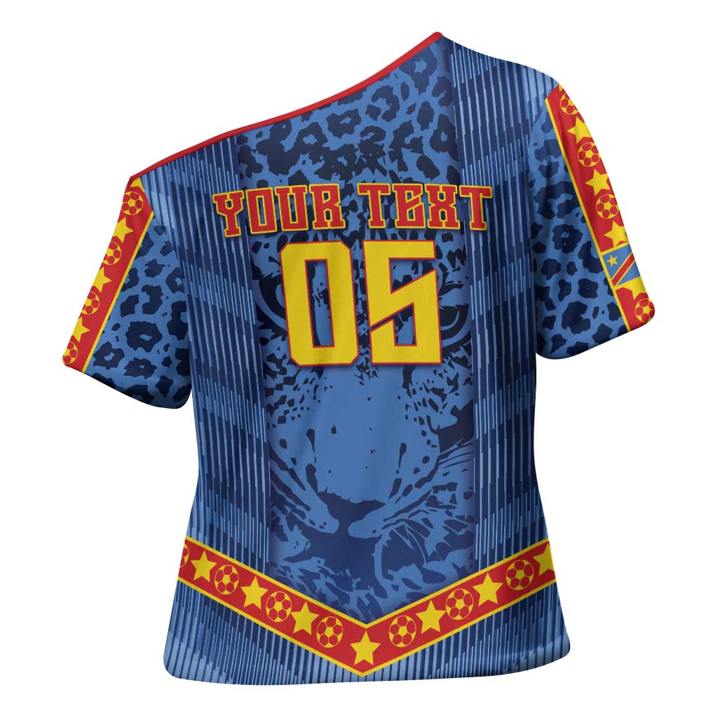 Custom DR Congo Football Cross Shoulder Shirt Leopard Jaguar Tribal Pattern With Flags