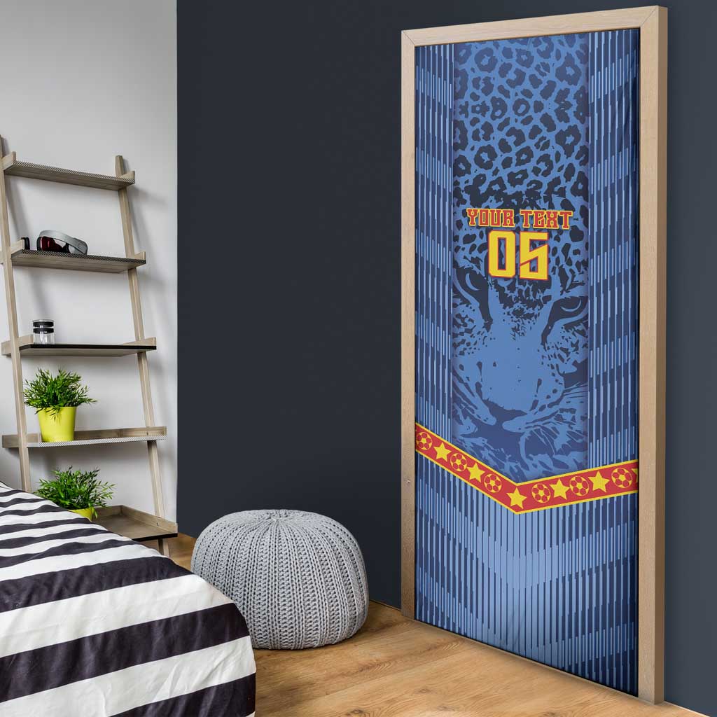 Custom DR Congo Football Door Cover Leopard Jaguar Tribal Pattern With Flags
